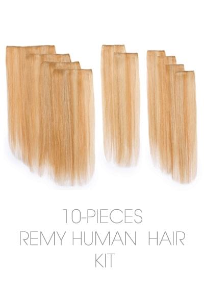 10PC STRAIGHT HUMAN HAIR EXTENSION KIT.