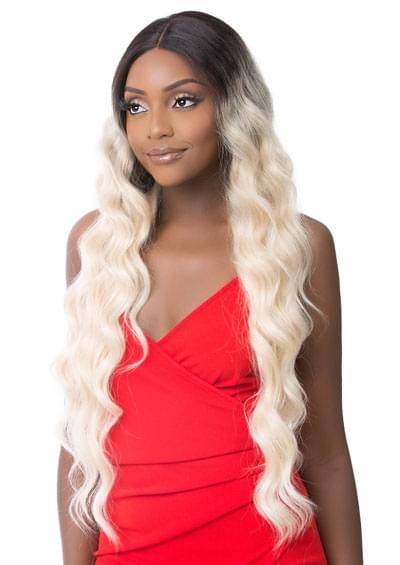 HH HD LACE BEACH WAVE 32" [Full Wig | HD Transparent Lace | Human Hair Mix.