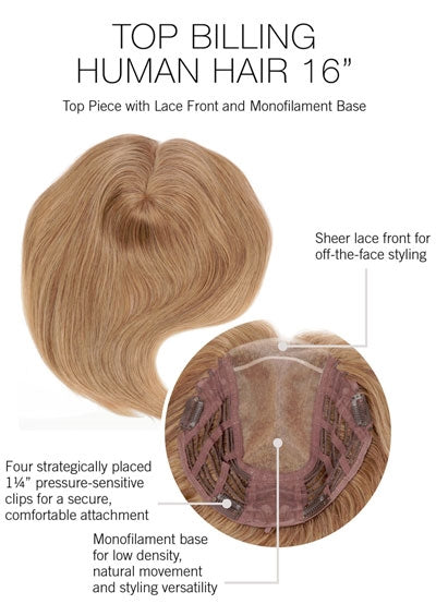 TOP BILLING HUMAN HAIR 16" [Top Piece | Lace Front | Monofilament Base | Comb Clip | 100% Human Hair