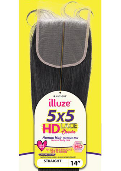 HH ILLUZE 5X5 CLOSURE STRAIGHT 14" [HD Lace | Deep 5X5 Fully Hand-Tied | Human Hair Mix]