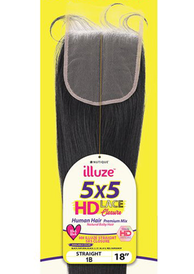 HH ILLUZE 5X5 CLOSURE STRAIGHT 18" [HD Lace | Deep 5X5 Fully Hand-Tied | Human Hair Mix]