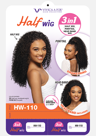 HW-110 [Water Curl 3 in 1 Half Wig | Drawstring Cap/Headband | Curling Iron Safe]