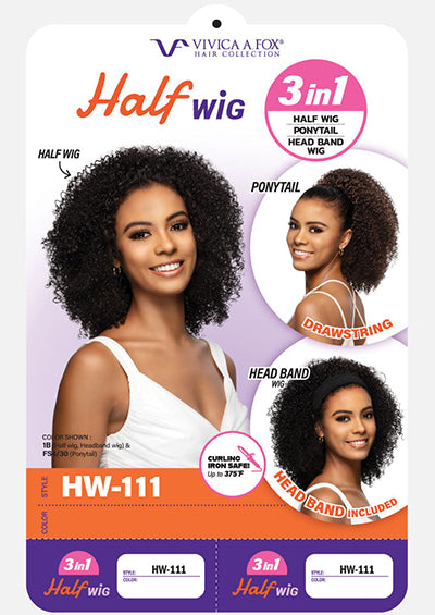 HW-111 [Jerry Curl 3 in 1 Half Wig | Drawstring Cap/Headband | Curling Iron Safe]