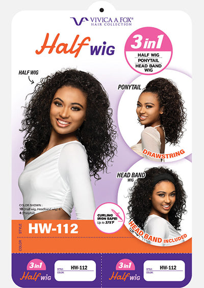 HW-112 [Deep Curl 3 in 1 Half Wig | Drawstring Cap/Headband | Curling Iron Safe]