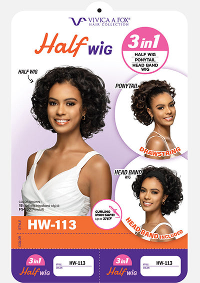HW-113 [Body Curl 3 in 1 Half Wig | Drawstring Cap/Headband | Curling Iron Safe]