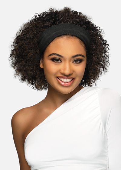 HW-410 [Jerry Curl 3 in 1 Half Wig | Drawstring Cap/Headband | 100 % Unprocessed Virgin Remi Hair]
