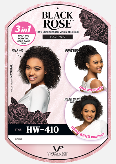 HW-410 [Jerry Curl 3 in 1 Half Wig | Drawstring Cap/Headband | 100% Unprocessed Virgin Remi Hair]