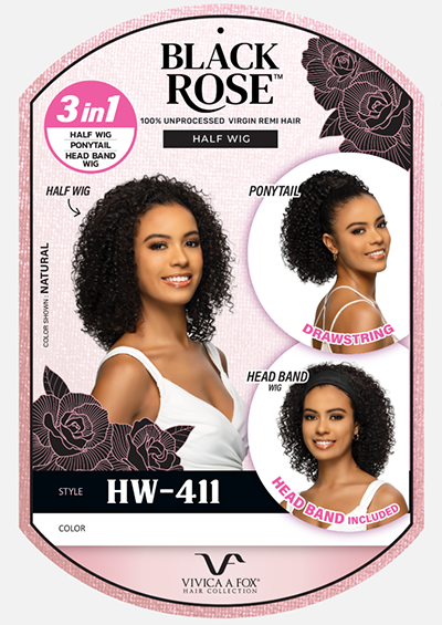 HW-411 [Water Wave 3 in 1 Half Wig | Drawstring Cap/Headband | 100% Unprocessed Virgin Remi Hair]