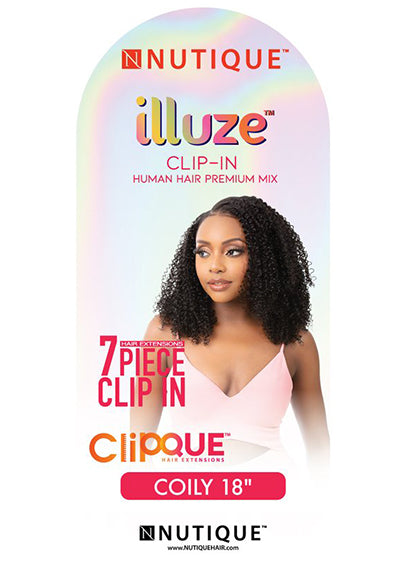 ILLUZE HH CLIP-IN COILY 18" [7 PC Clip-In Hairpiece | Human Hair Mix]