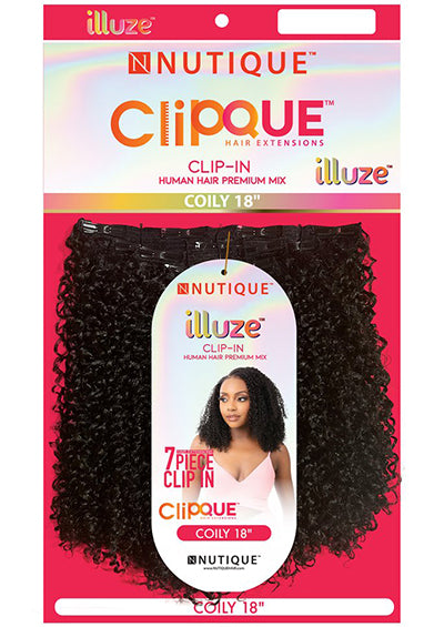 ILLUZE HH CLIP-IN COILY 18" [CLIPQUE 7 Pieces Clip-In | Human Hair Mix]