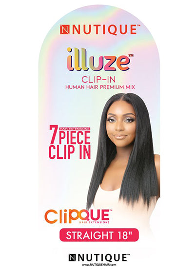 ILLUZE HH CLIP-IN STRAIGHT 18" [CLIPQUE 7 Pieces Clip-In | Human Hair Mix]