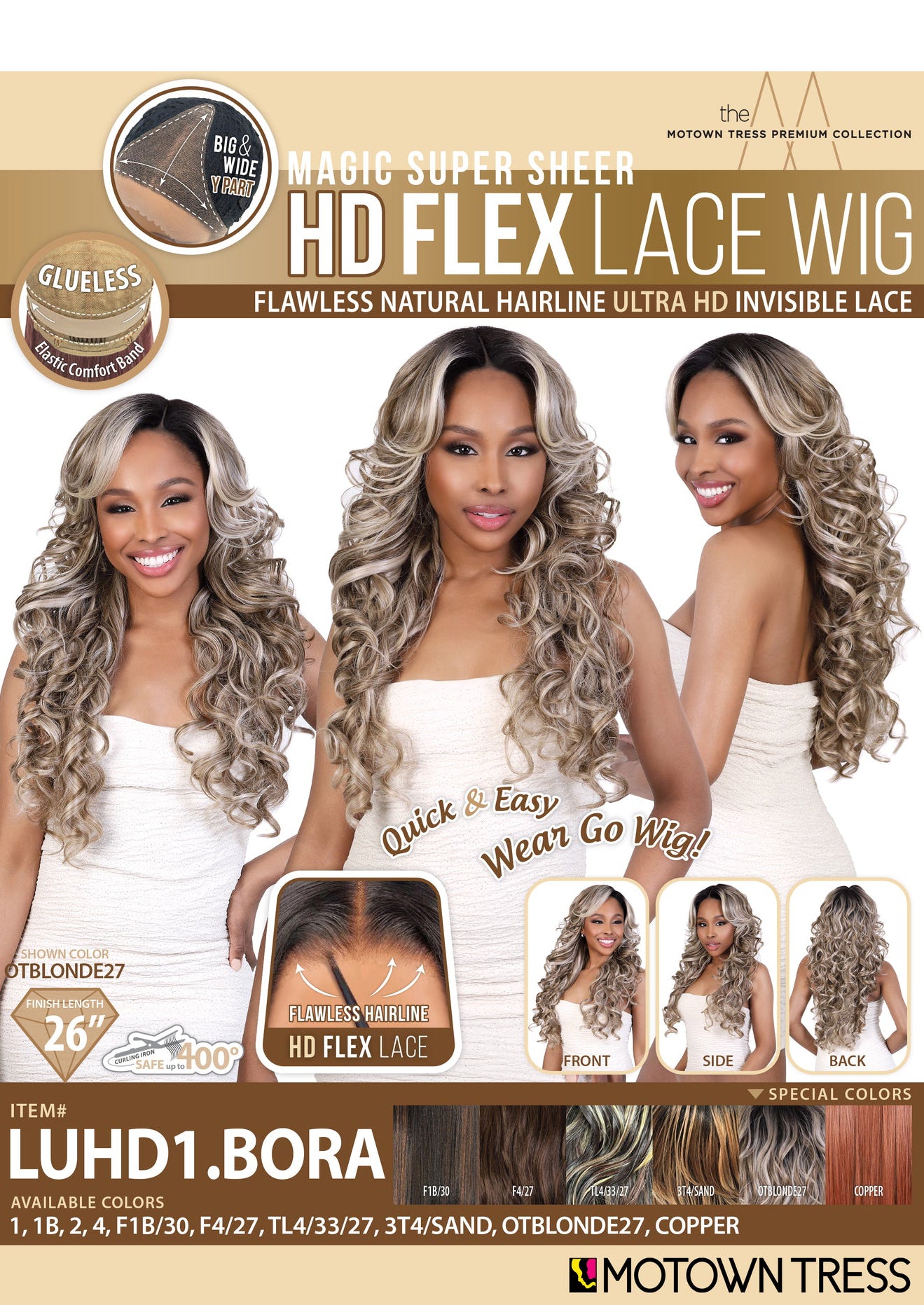 LUHD1.BORA [Full Wig | HD FLEX Lace | Glueless | High Temp Fiber]