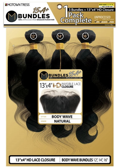 HM13X4B14M [14" BODY WAVE 1-PACK 13"x4" HD CLOSURE | Unprocessed Virgin Hair]