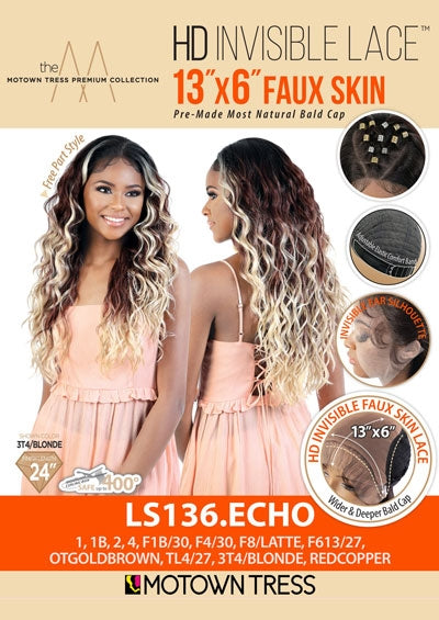 LS136.ECHO [Full Wig | Faux Skin Lace | HD Invisible 13x6 | High Temp Fiber 100%]