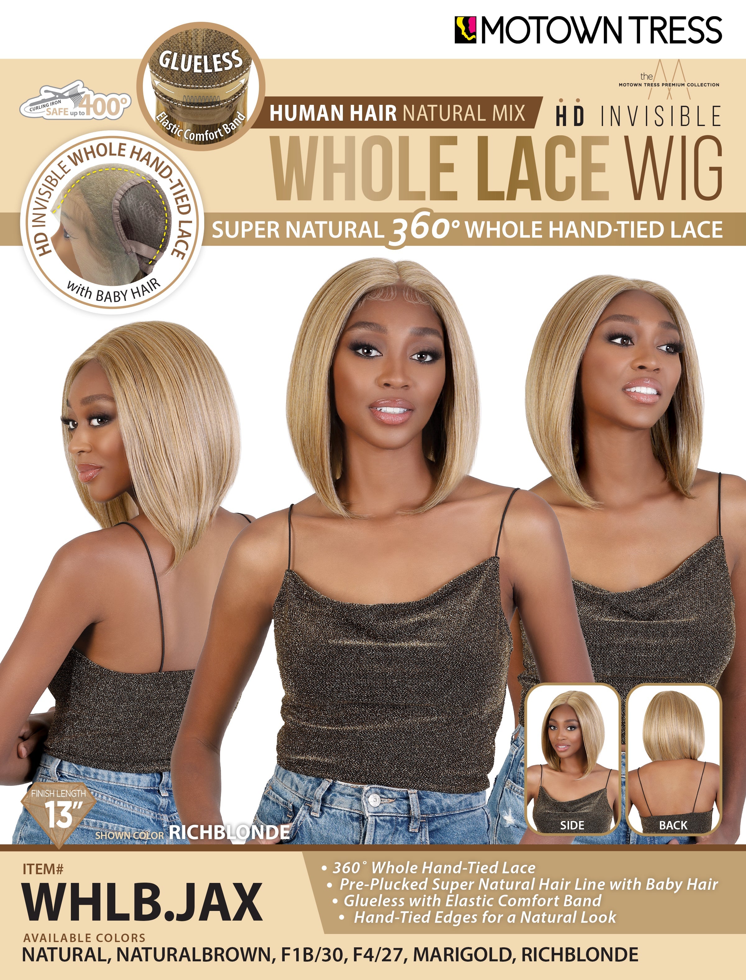 WHLB.JAX [Full Wig | 360 Whole Hand-Tied Lace | Glueless | Human Hair Natural Mix]